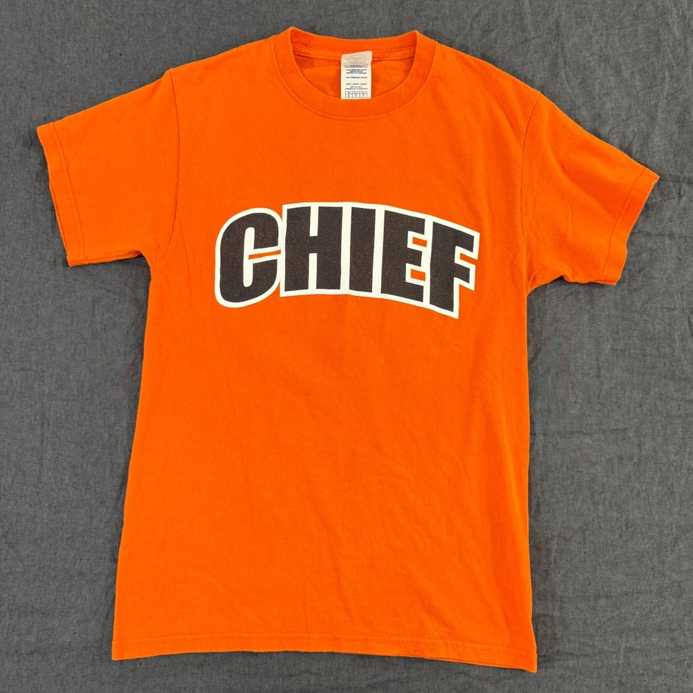 Vintage U of I Chief Graphic T-Shirt Small Orange Native Headdress Logo Tee